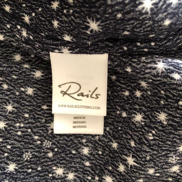 Rails Navy Nova Print Smocked Waist Long Sleeve Side Pockets Jasmine Dress Med - Picture 7 of 10